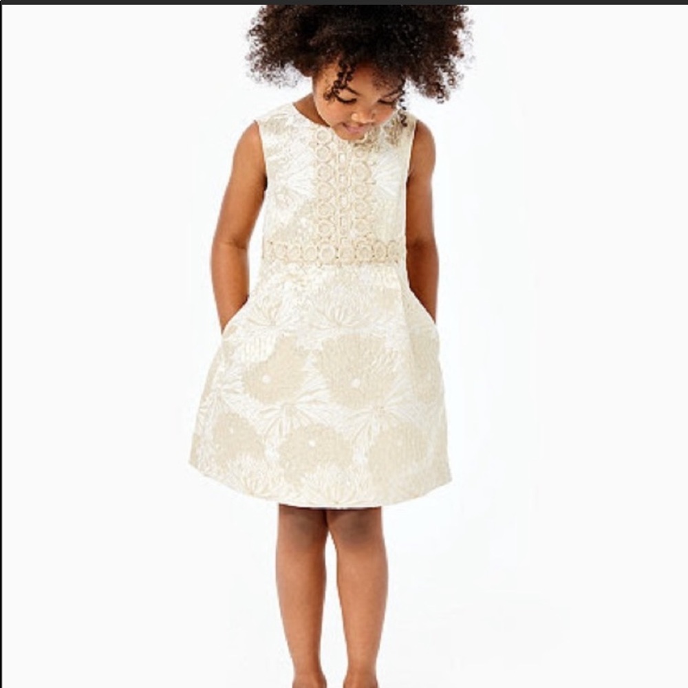 Lilly Pulitzer Girls Mini Clare Gold Metallic Full Bloom Brocade Dress- NWT- 14